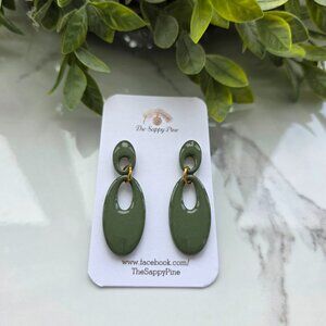 NEW Olive Green 2 piece Oval Everyday Dangle Polymer Clay Earrings